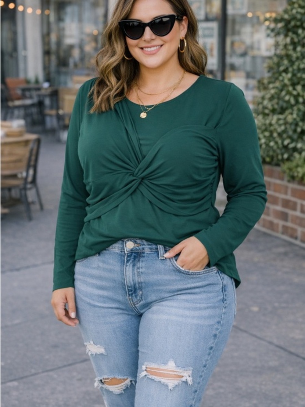 ELOQUII Twist Front Ling sleeve Tee